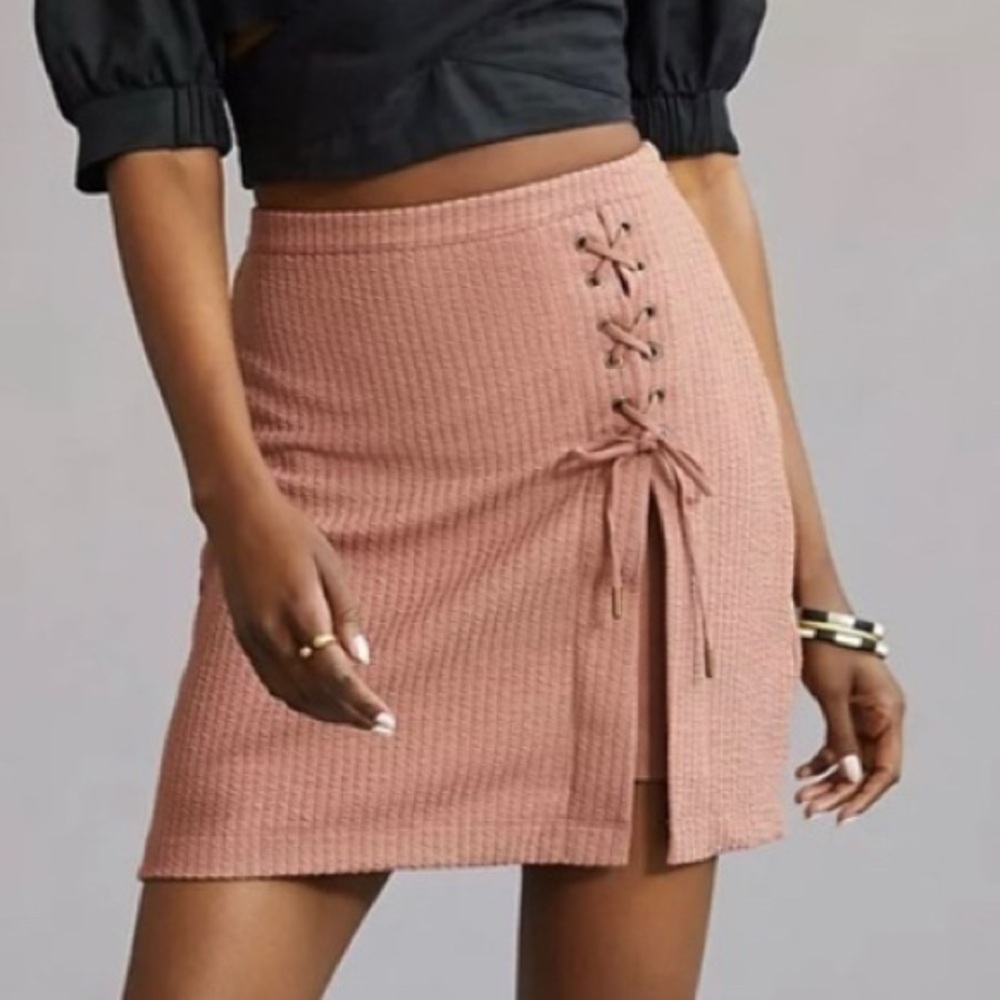 Anthropologie Lace Up Knit Mini Skirt